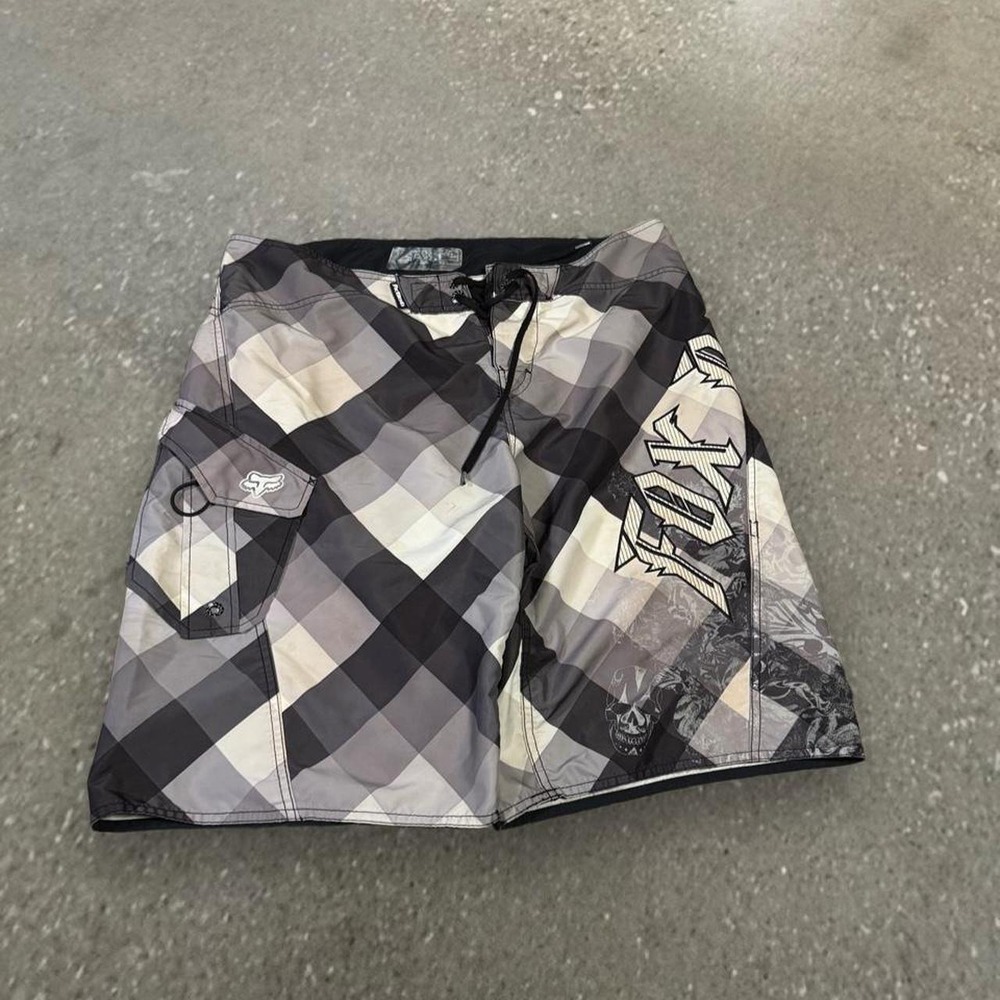 Fox Racing Y2K Black White Checkered Board Shorts Mens 38